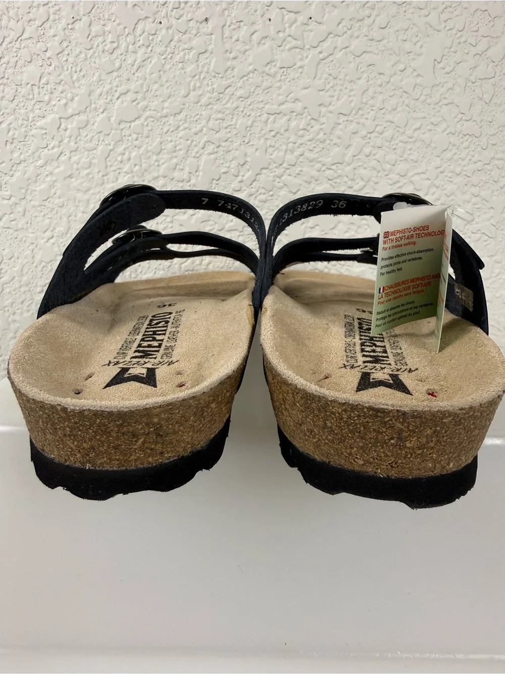 Mephisto Nolene Black Patent Leather Triple Strap Slide Sandals| NWT |EU 36 US 6
